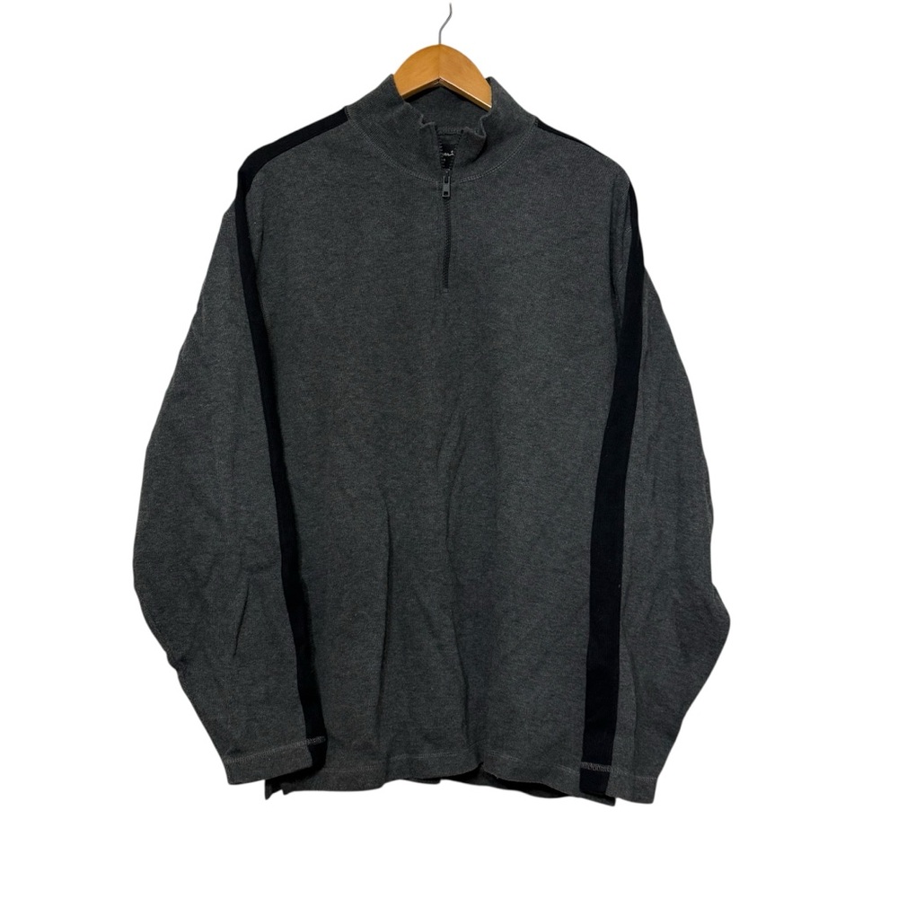 Eddie Bauer 1/4 Zip‎ Knit Sweater Pullover Charcoal Gray Black 100% Cotton Large